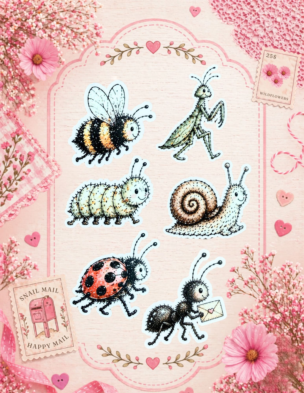 Cute Bug Stickers - Set of 6