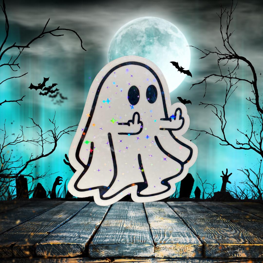 Holographic Middle Finger Ghost Sticker: Waterproof Vinyl Decal