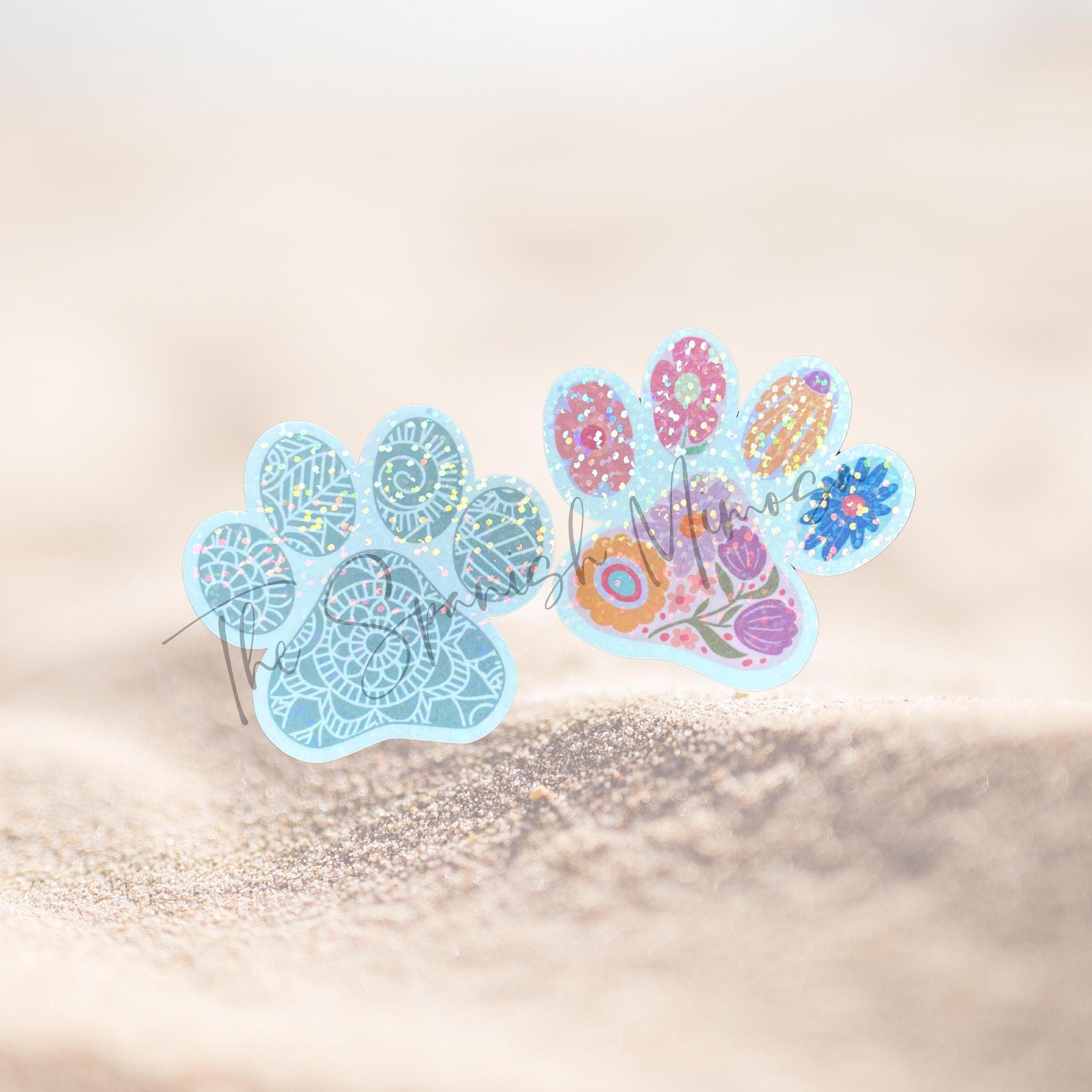 Holographic Puppy Paw Stickers: Floral & Mandala Dog Decals