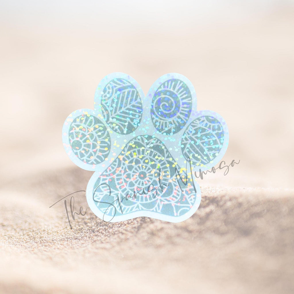 Holographic Puppy Paw Stickers: Floral & Mandala Dog Decals