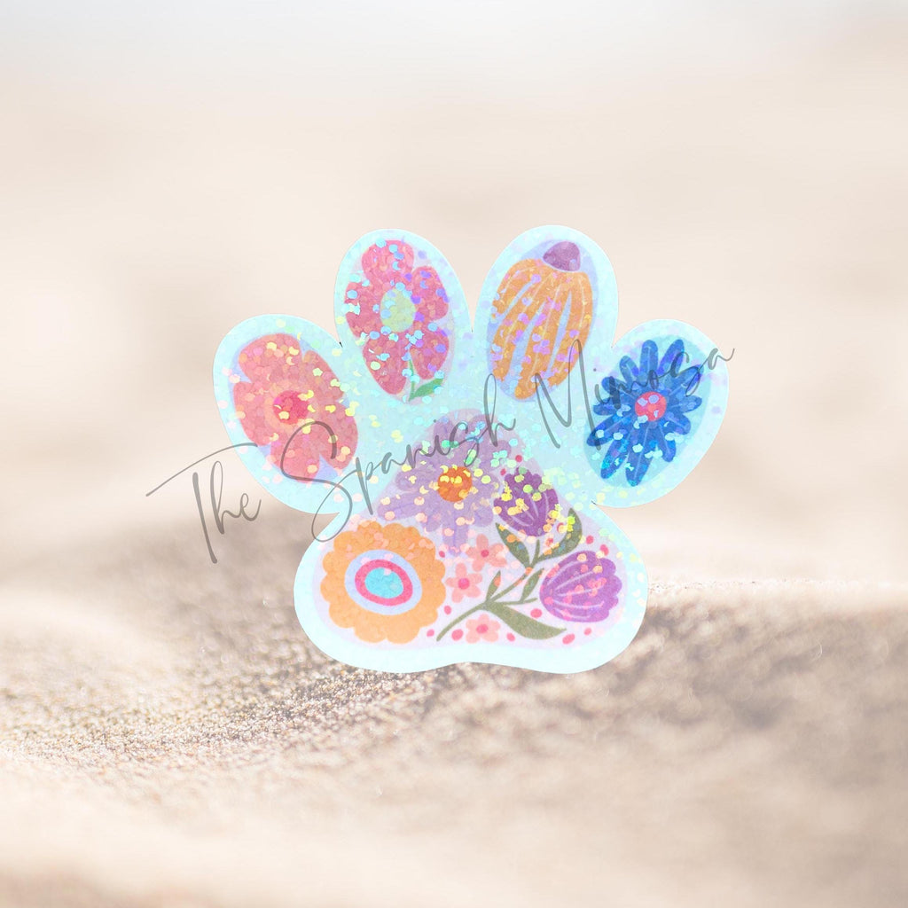 Holographic Puppy Paw Stickers: Floral & Mandala Dog Decals