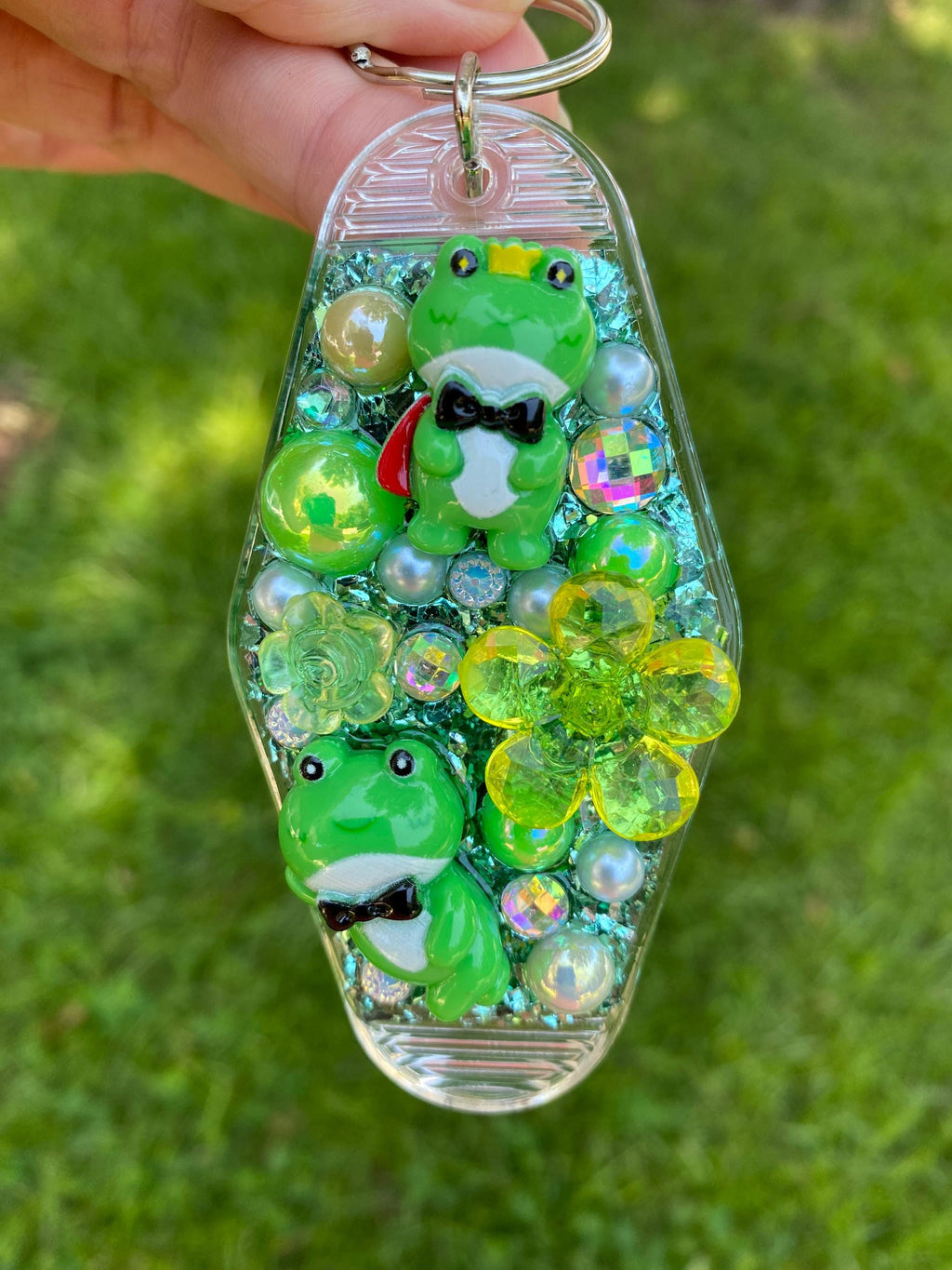 Frog Prince Junk Keychain – Sparkly Green Retro Motel Style