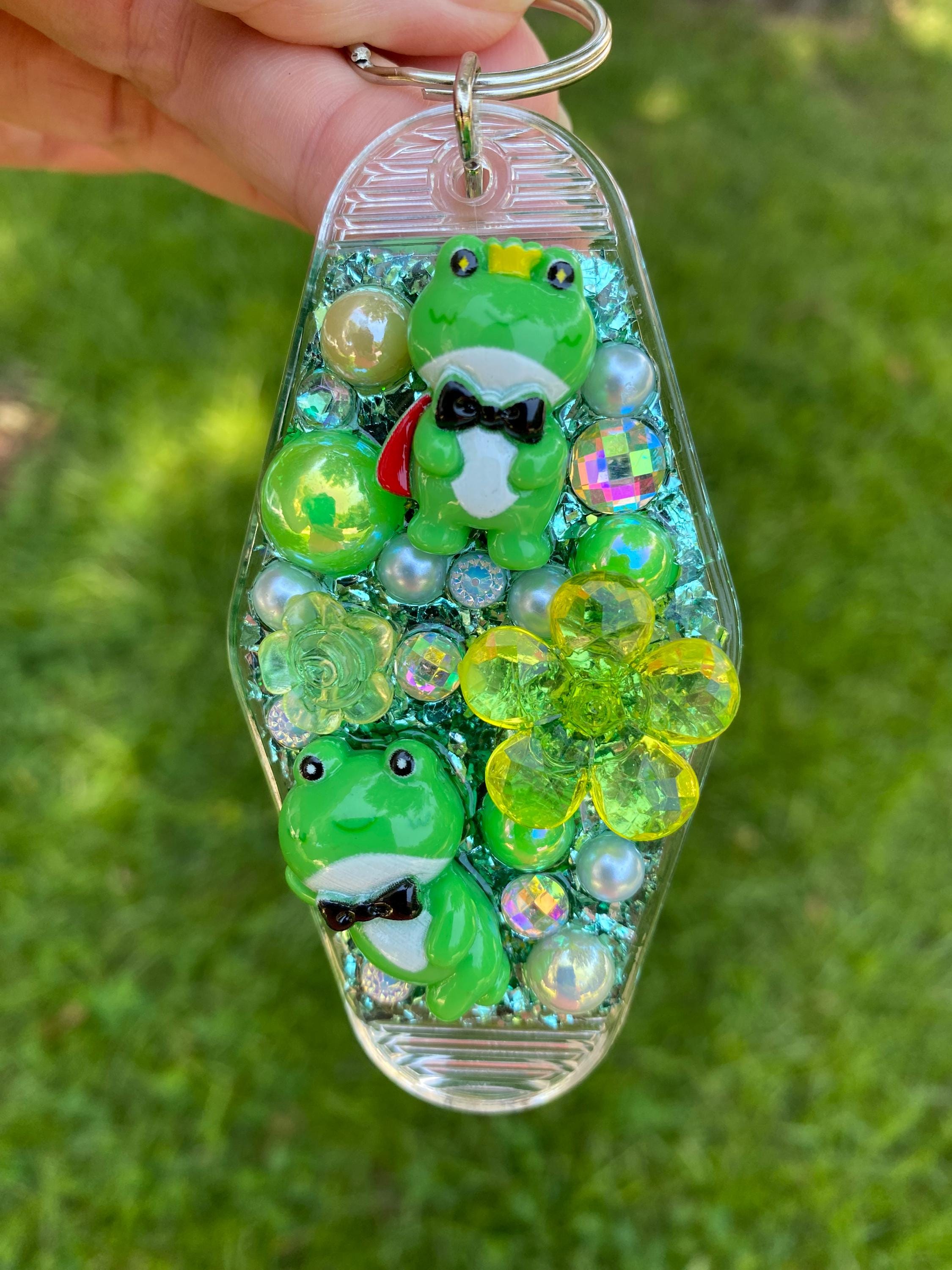 Frog Prince Junk Keychain – Sparkly Green Retro Motel Style