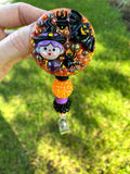 Halloween Witch & Bats Glitter Badge Reel: Interchangeable ID Holder