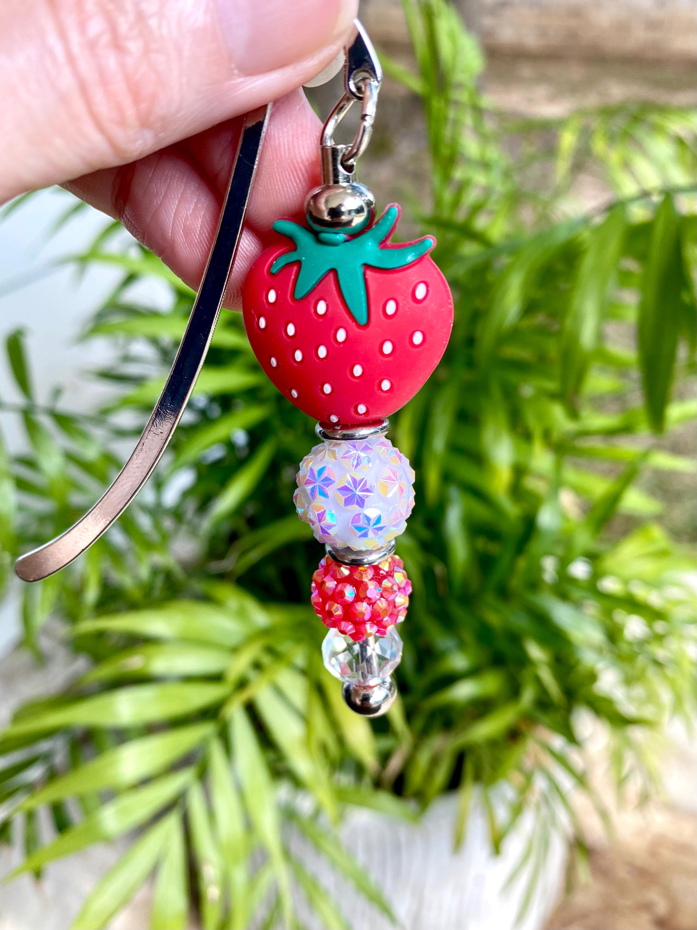 Strawberry Sparkle Beaded Bookmark, Book Hook