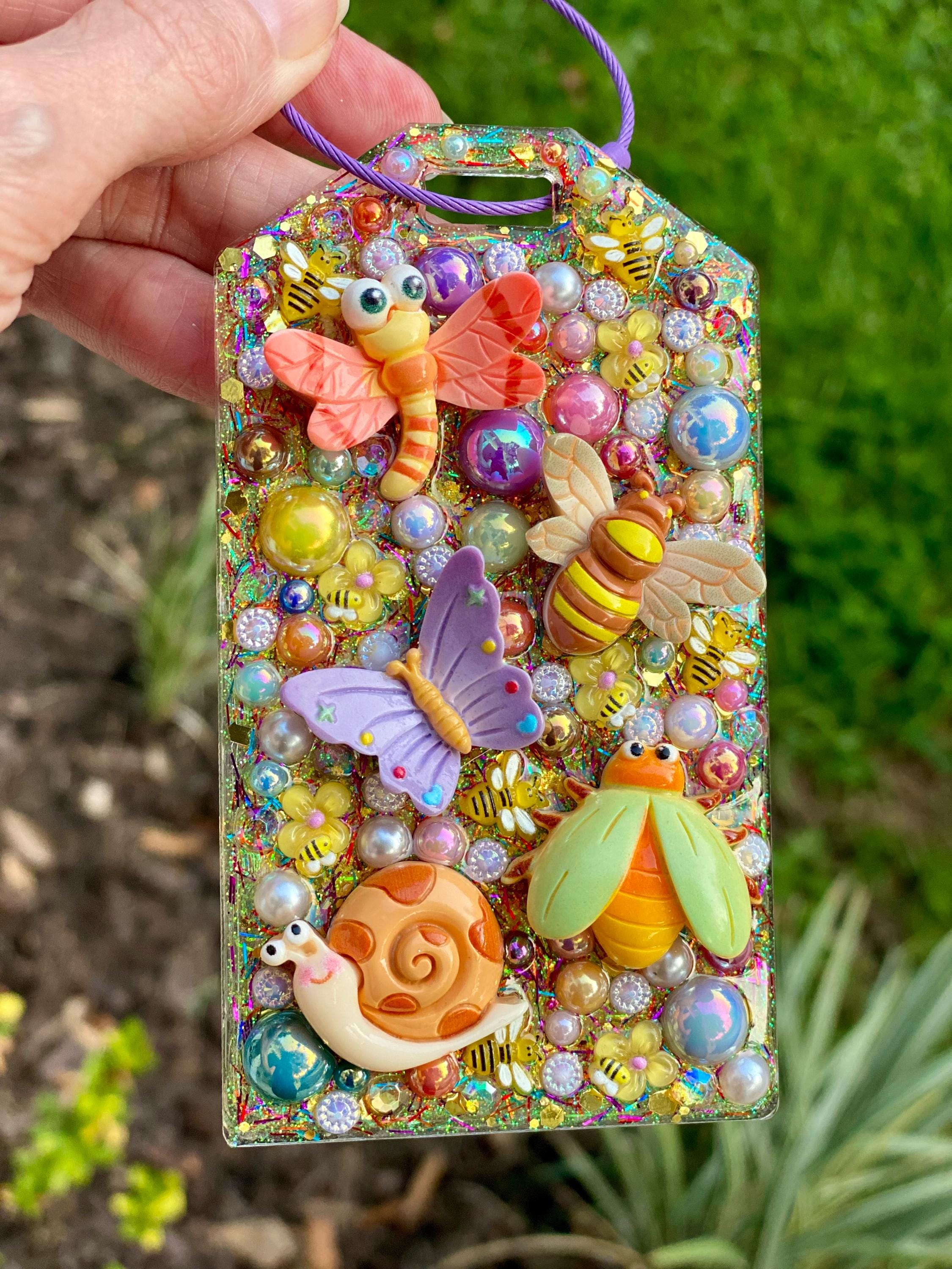 Rhinestone Bug Luggage Tag: Handmade Colorful Bag Accessory