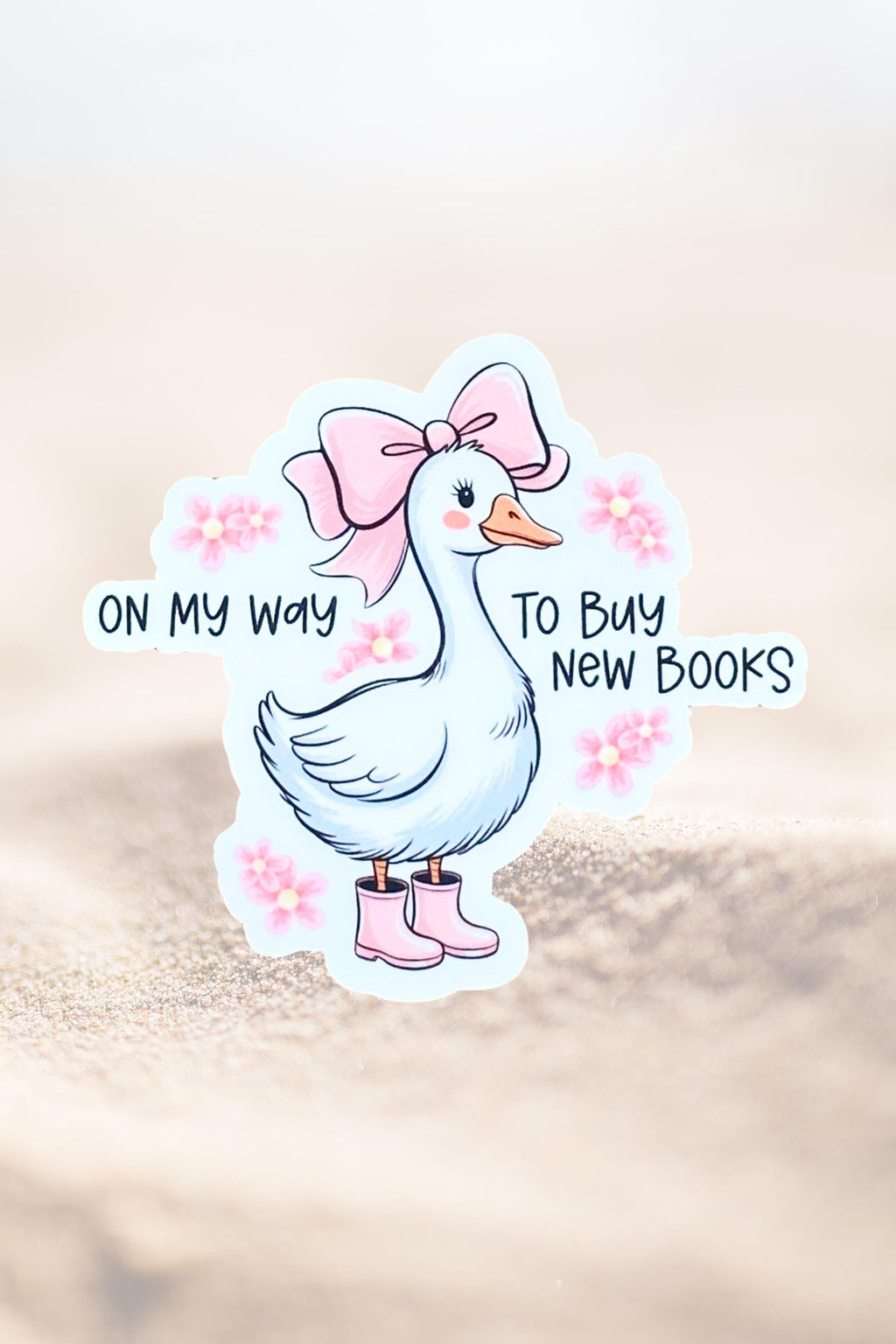 Book Lover Duck Sticker: Pink, UV Resistant Vinyl