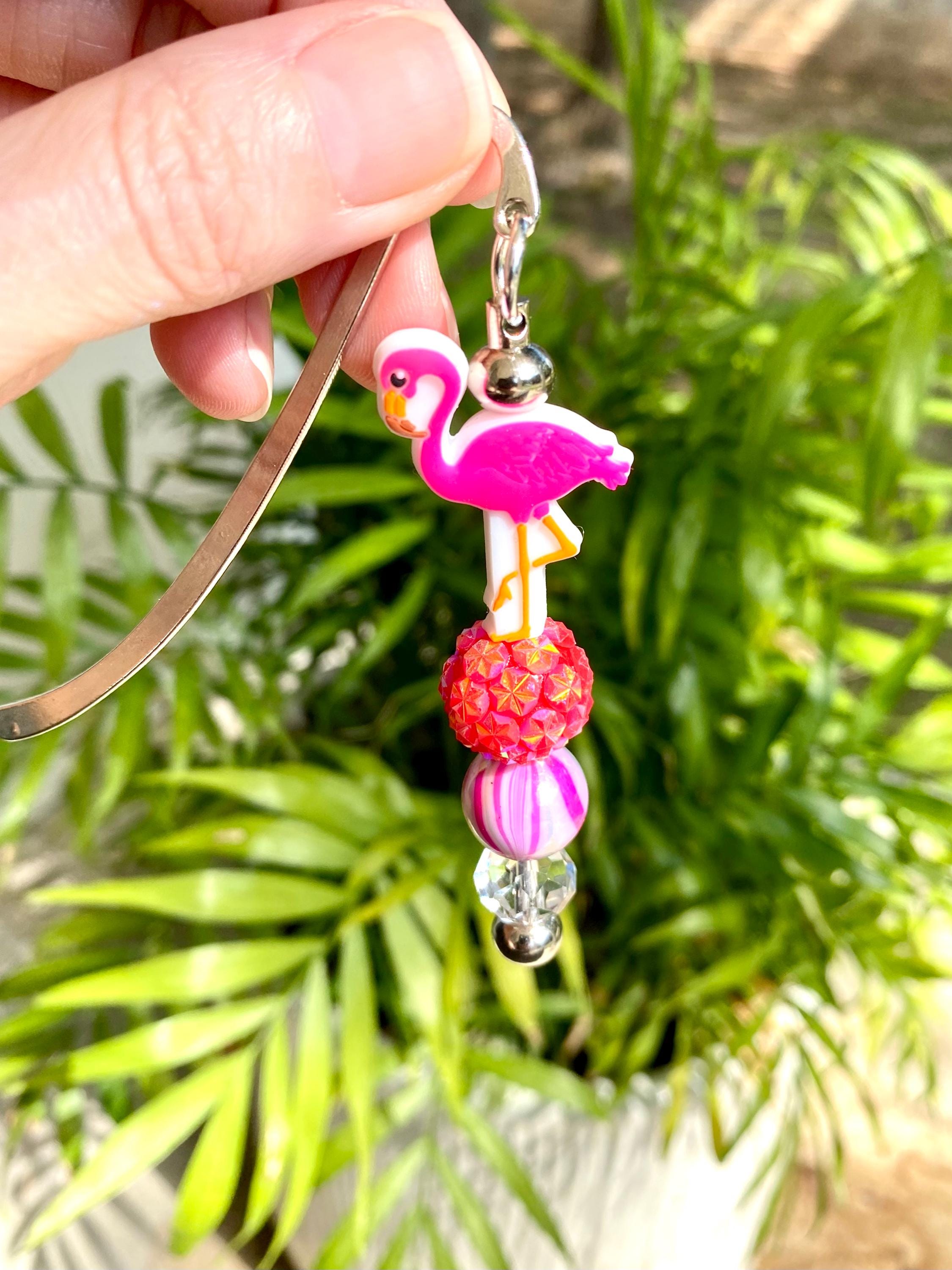 Flamingo Beaded Bookmark: Sparkly Tropical Pink Charm, Book Hook