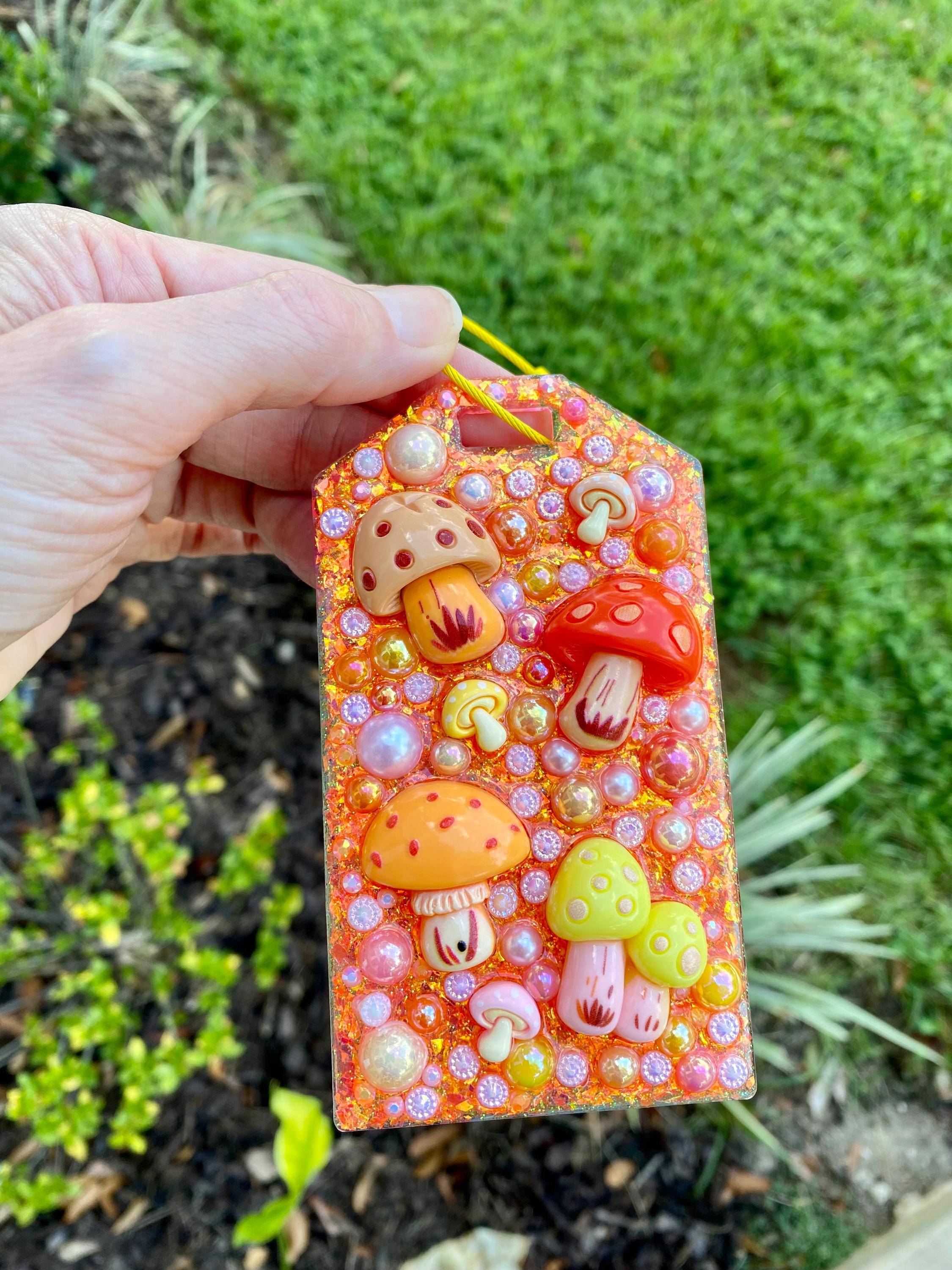 Retro Mushroom Iridescent Luggage Tag