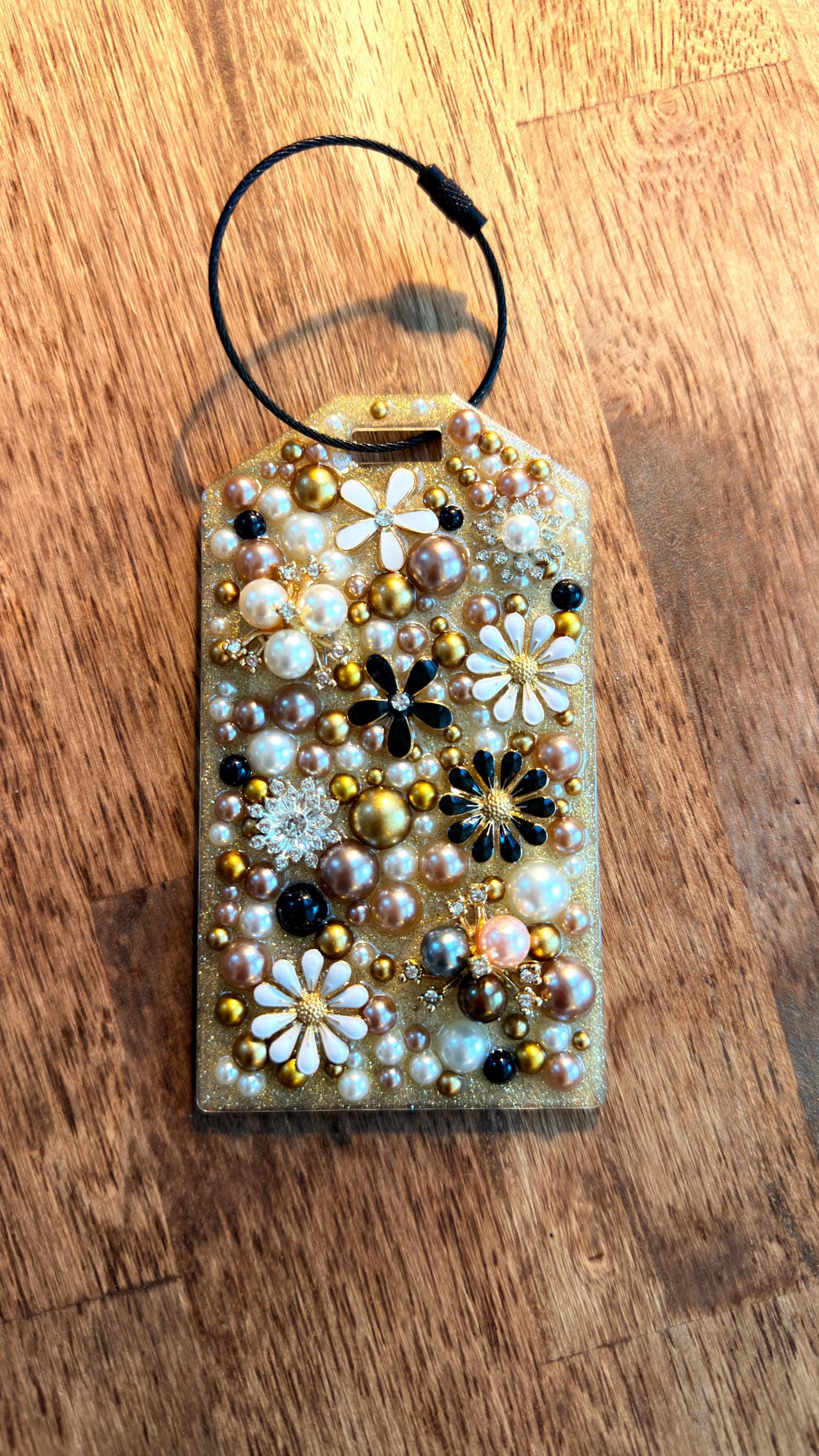 Glam Pearl & Floral Beaded Luggage Tag