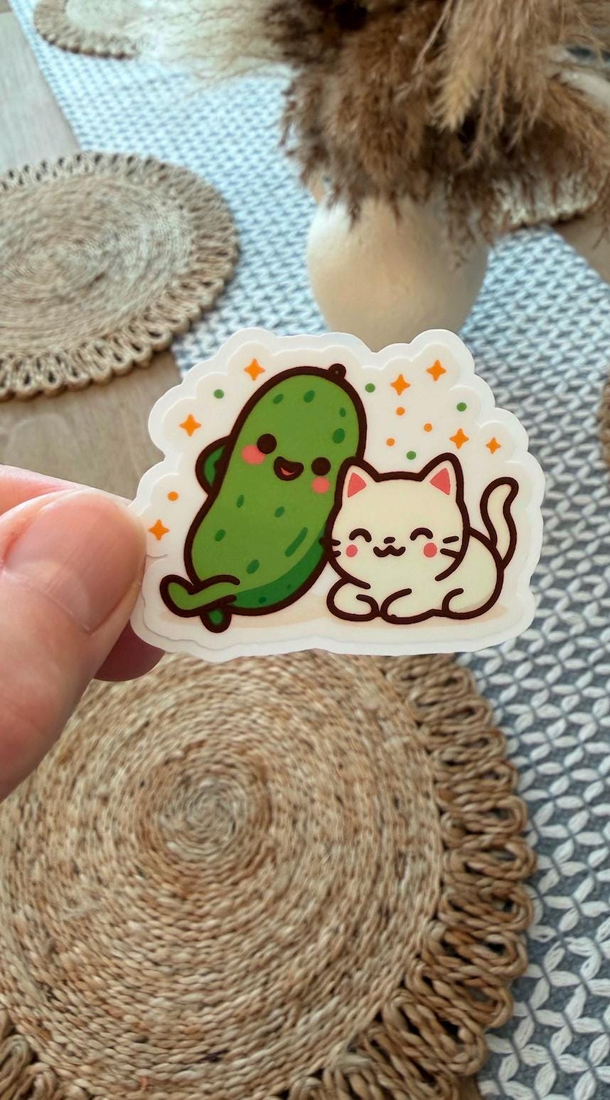 Pickle Cat Vinyl Sticker – Water Resistant Matte Decal