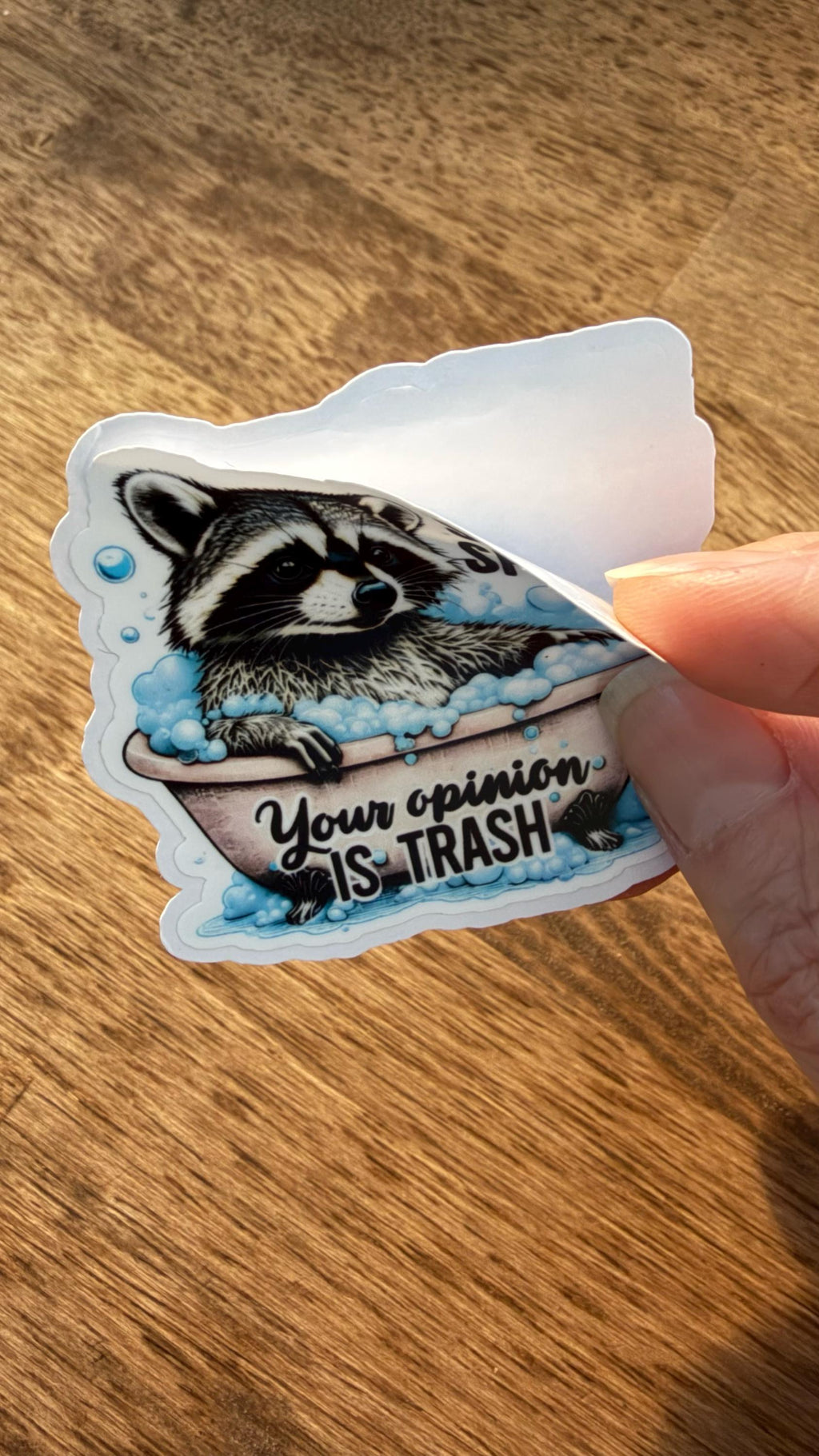 Raccoon in Bathtub Sticker | Sassy Waterproof Matte Decal