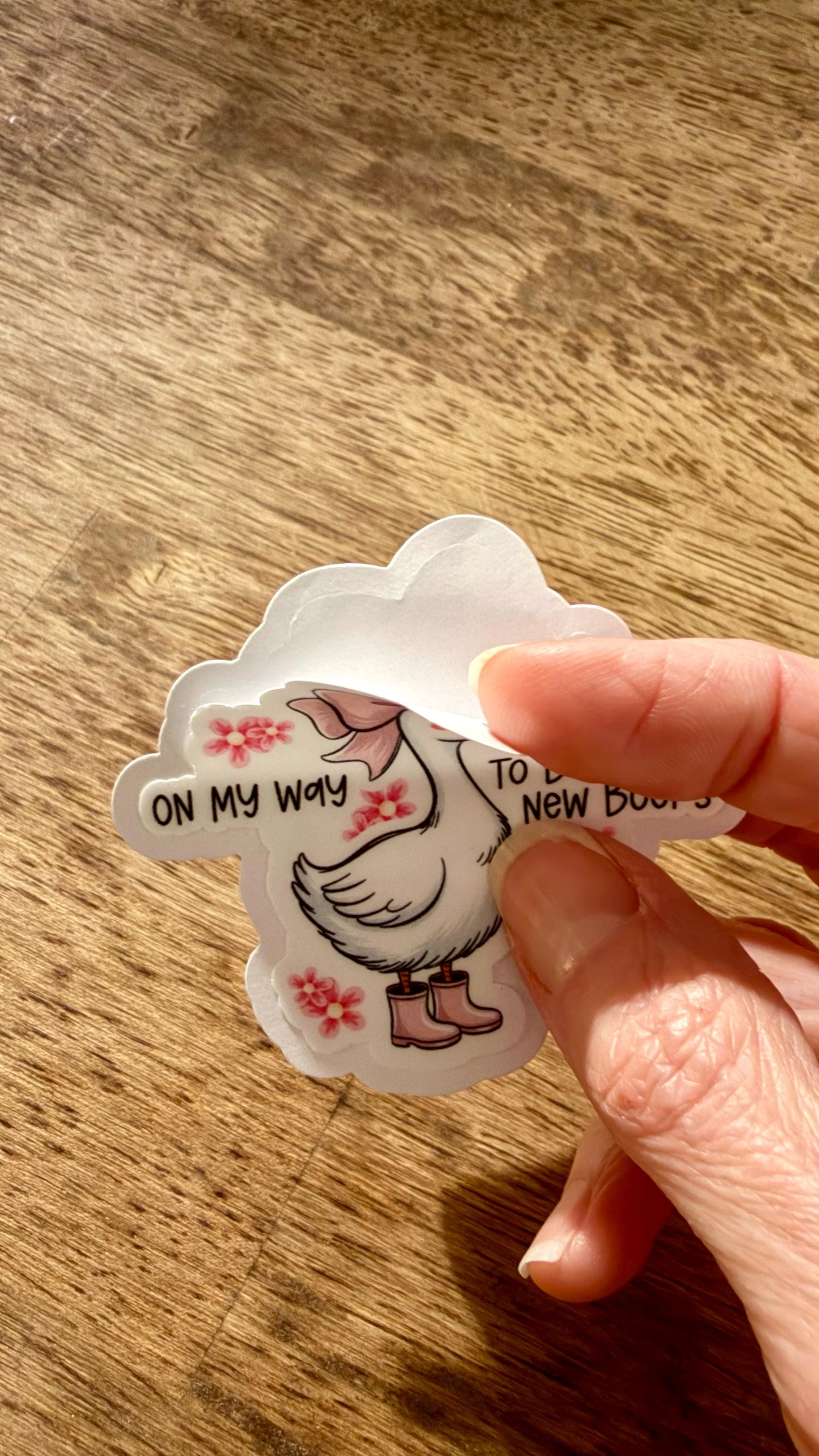 Book Lover Duck Sticker: Pink, UV Resistant Vinyl