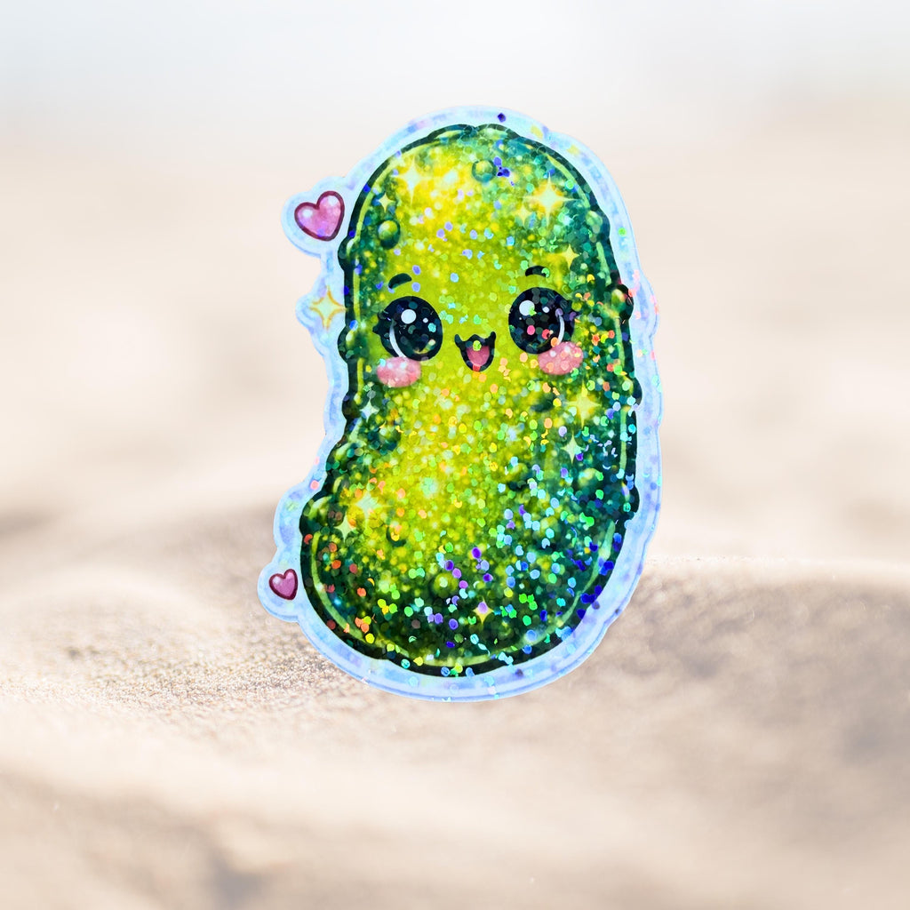 Sparkly Pickle Sticker - Holographic or Matte Glitter Kawaii Pickle Decal