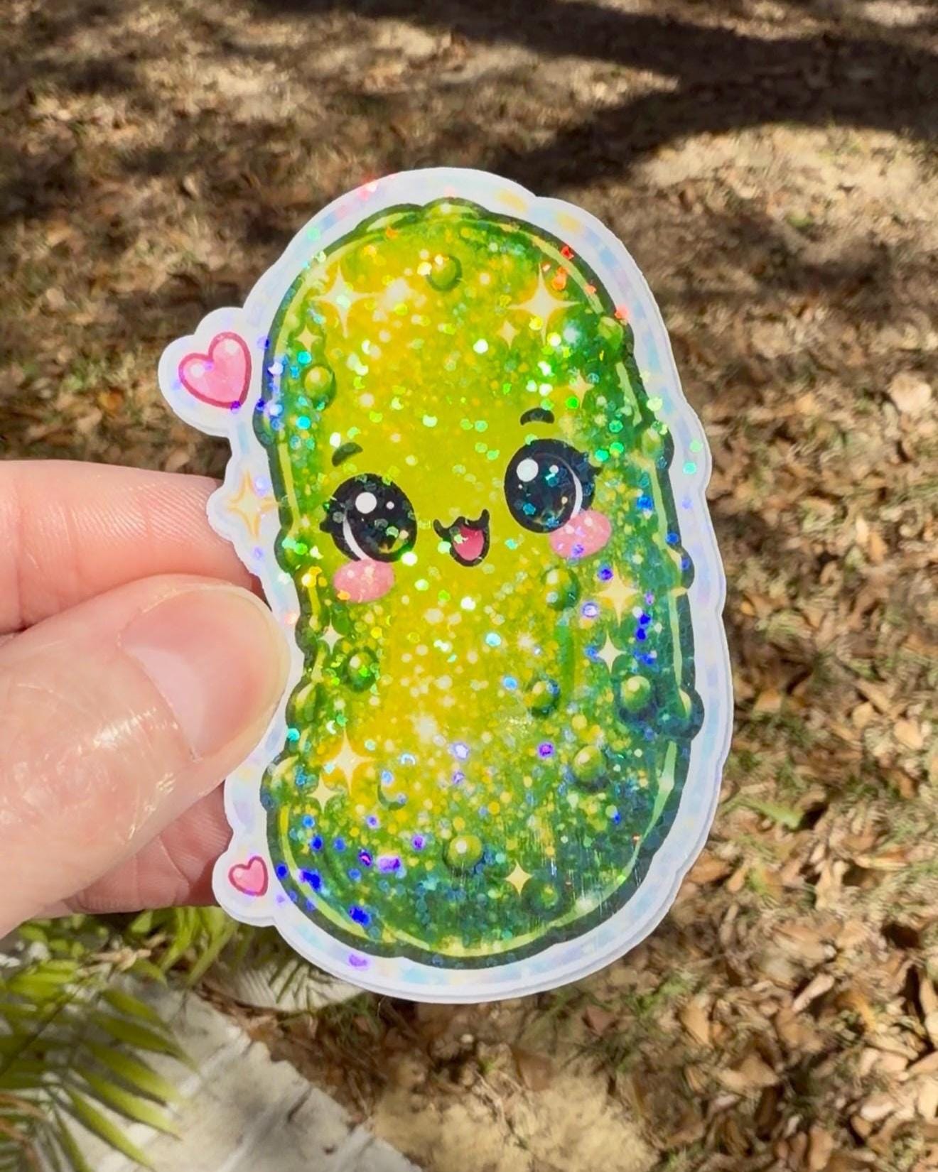 Sparkly Pickle Sticker - Holographic or Matte Glitter Kawaii Pickle Decal