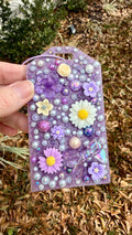 Handmade Purple Floral Luggage Tag | Glitter Resin Bag Accessory