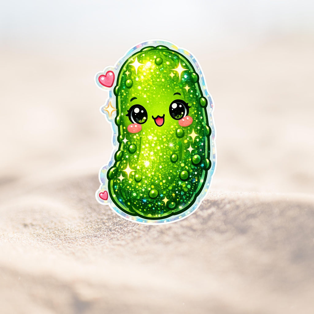 Sparkly Pickle Sticker - Holographic or Matte Glitter Kawaii Pickle Decal