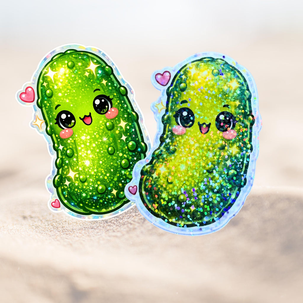 Sparkly Pickle Sticker - Holographic or Matte Glitter Kawaii Pickle Decal