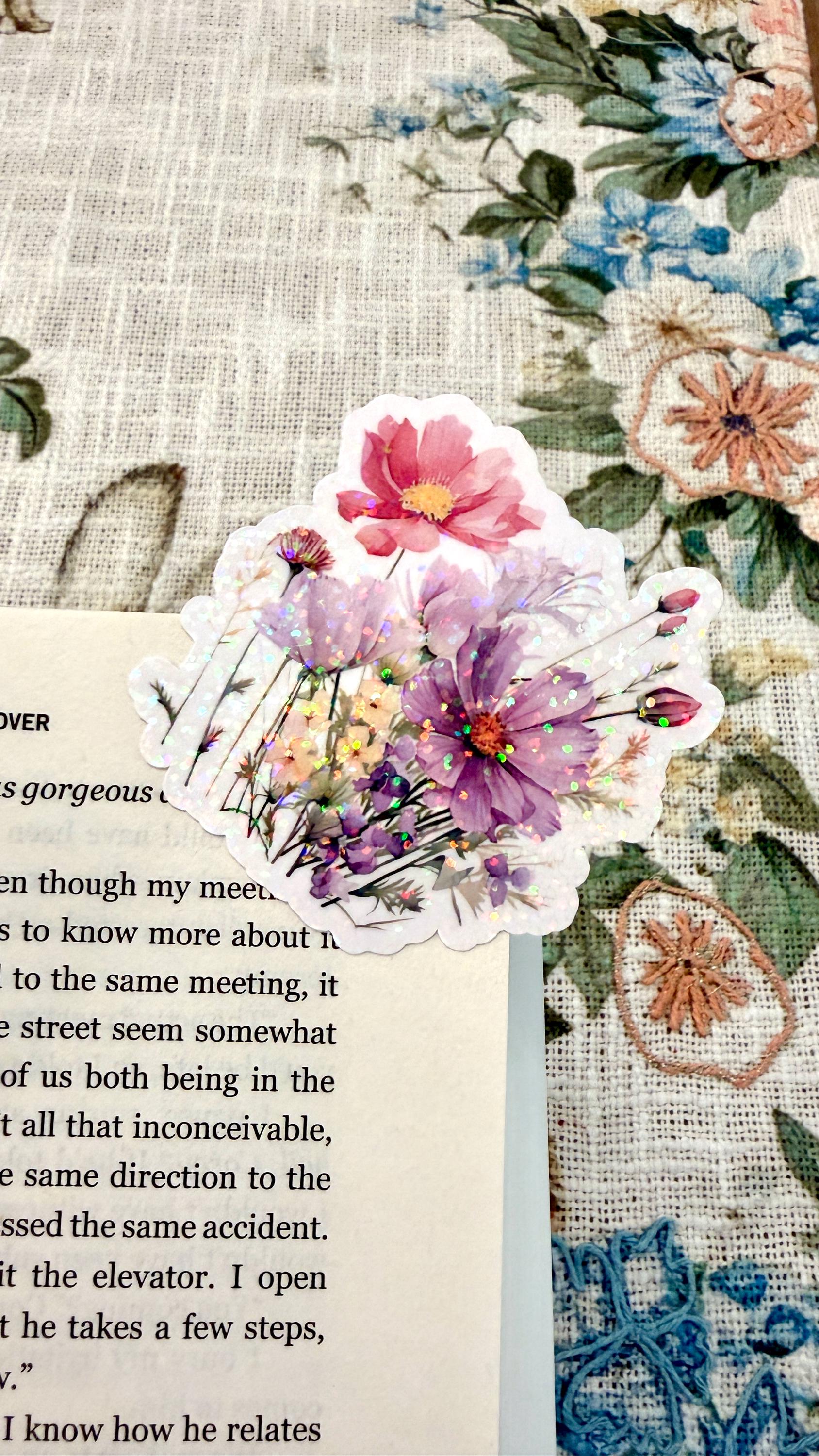 Floral Corner Bookmark, Cottagecore Wildflower Book Accessory, Holographic Overlay