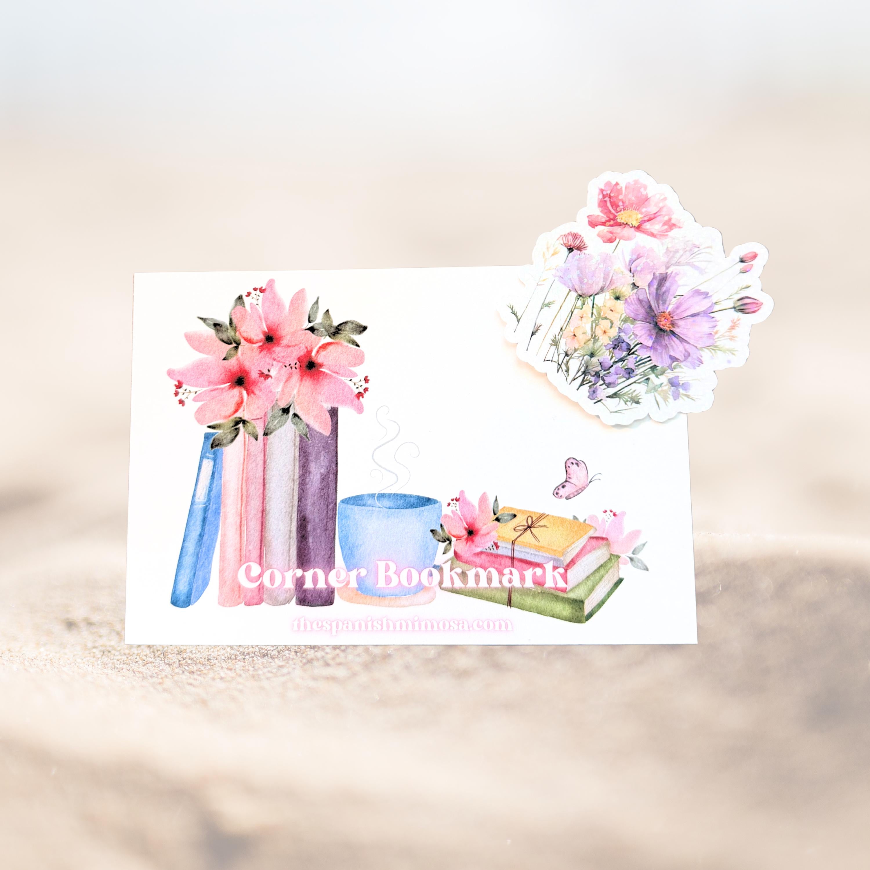 Floral Corner Bookmark, Cottagecore Wildflower Book Accessory, Holographic Overlay